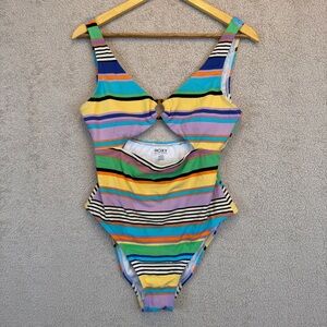 Roxy One Piece Swimsuit Cutout Ring Striped Multicolor L